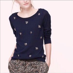 LOFT Navy embellished crewneck sweater